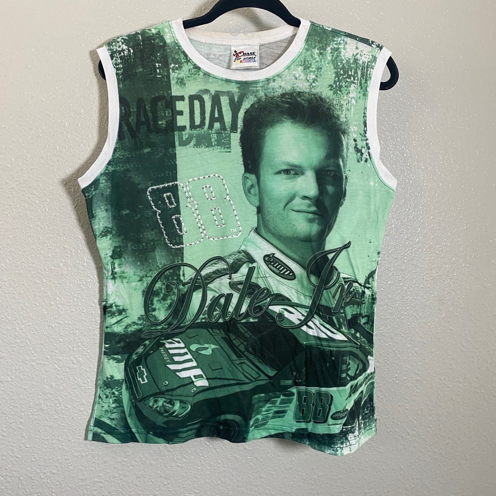 Vintage Y2K Nascar Dale Earnhardt Jr. Women's Tank Large Glitter McBling